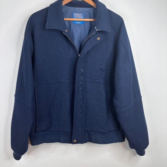 VTG Pendleton Lobo Jacket Wool Navy Retro Bomber Old Money Retro USA Made READ - Picture 1 of 13